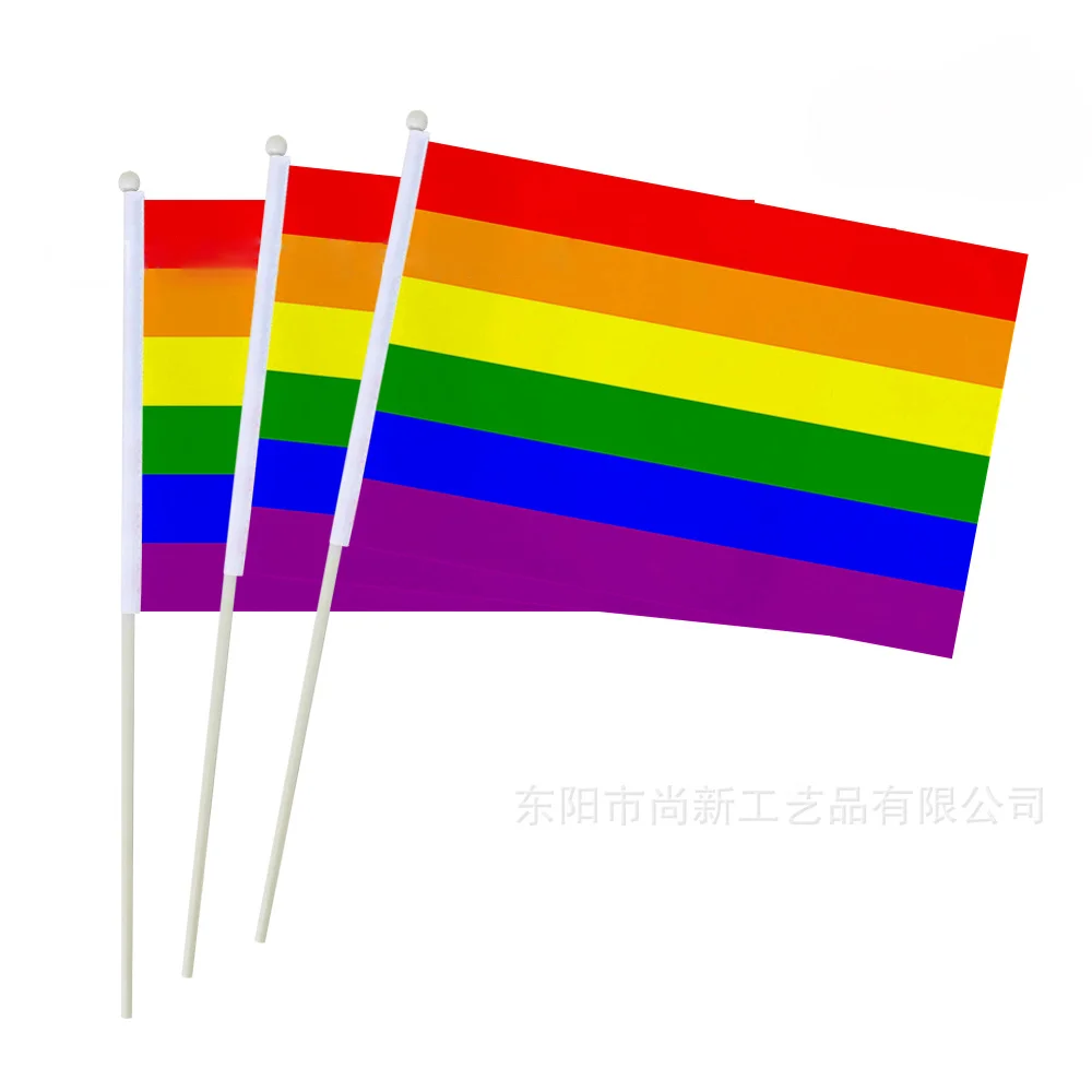 EOODLOVE 14*21cmMini Rainbow Hand Flags Plastic Stick Pride Flags for Party Festival Supplies