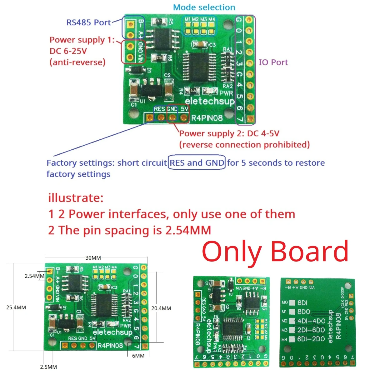 DC 5V 12V 24V 8CH RS485 2.54mm Pin Core Board Modbus Rtu Input and Output Control PLC HMI Remote IO Expanding Board R4PIN08