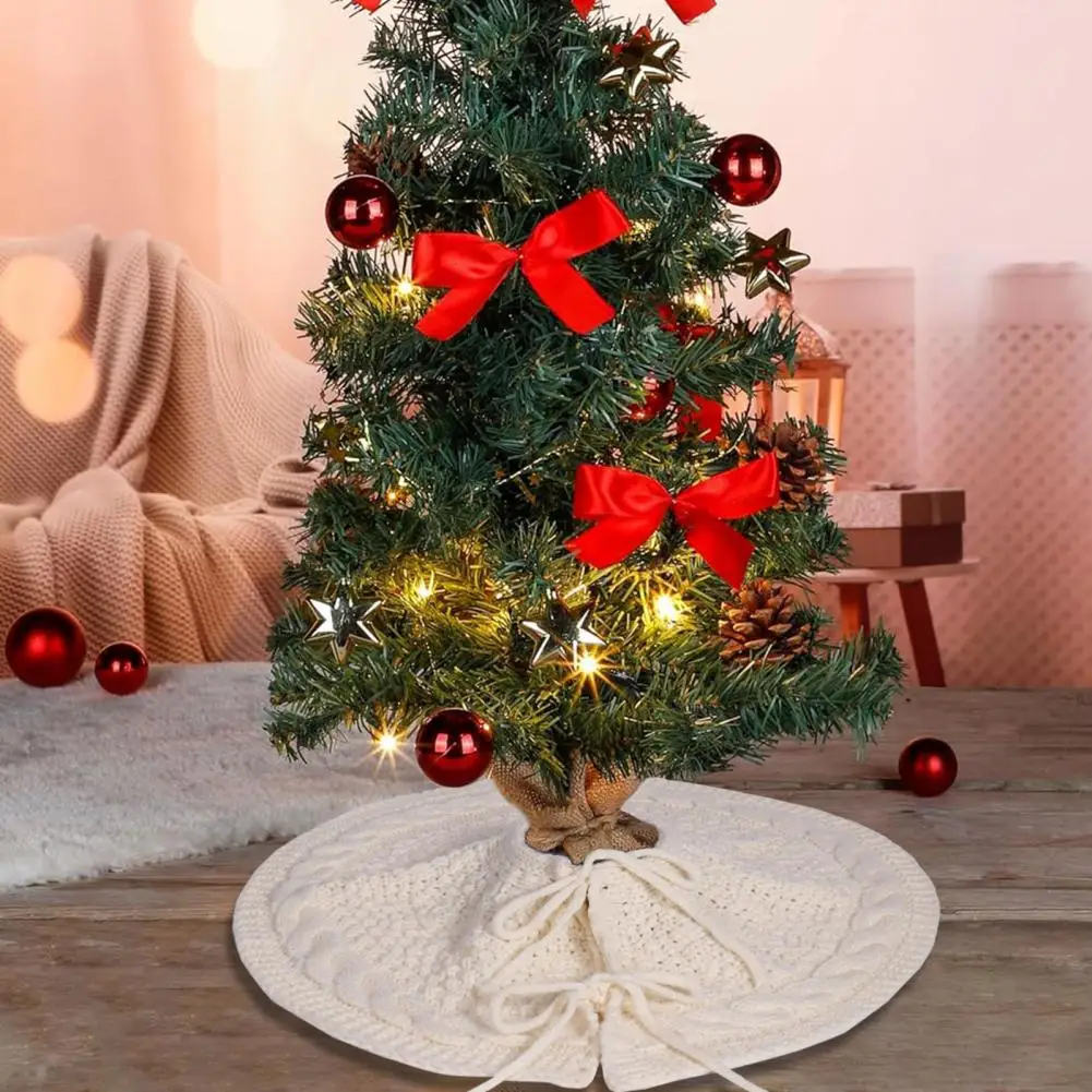 46 CM Christmas Tree Skirt Knitted 2024 Xmas Carpet Mat Home Party Decorations Ornament New Year Navidad Home Decor