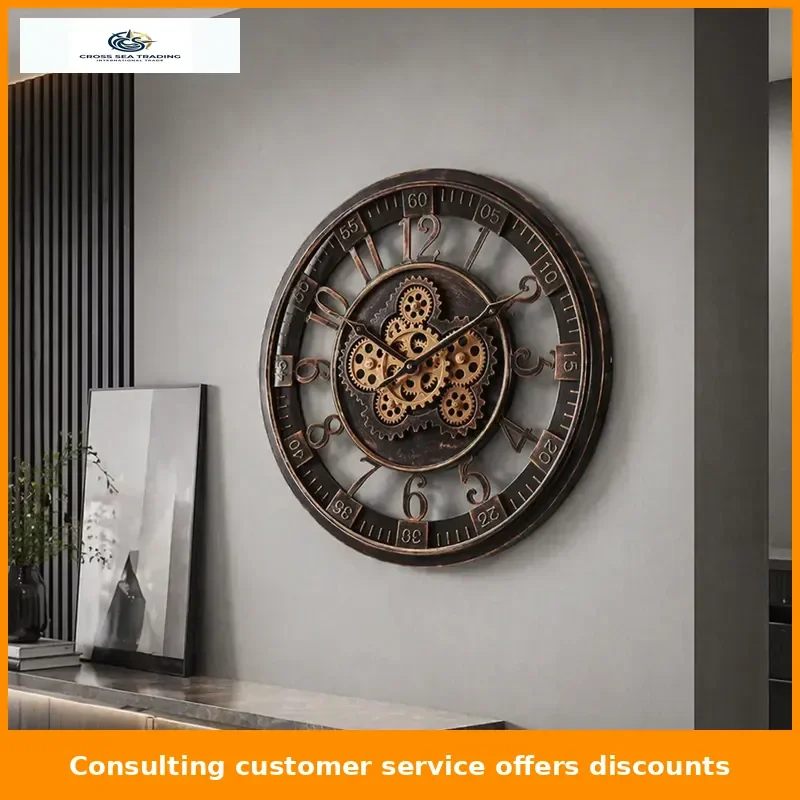 Retro gear mechanical wall clock living room light luxury high-end artistic creativity clock wall hanging