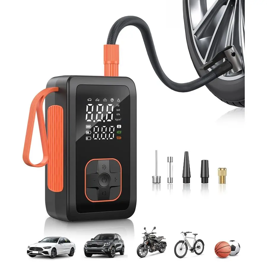 

Inflator Portable Air Compressor, 150PSI amp 3X Faster Cordless Air Pump for Car Tires with LED Light, Tire Pump with Cigarette