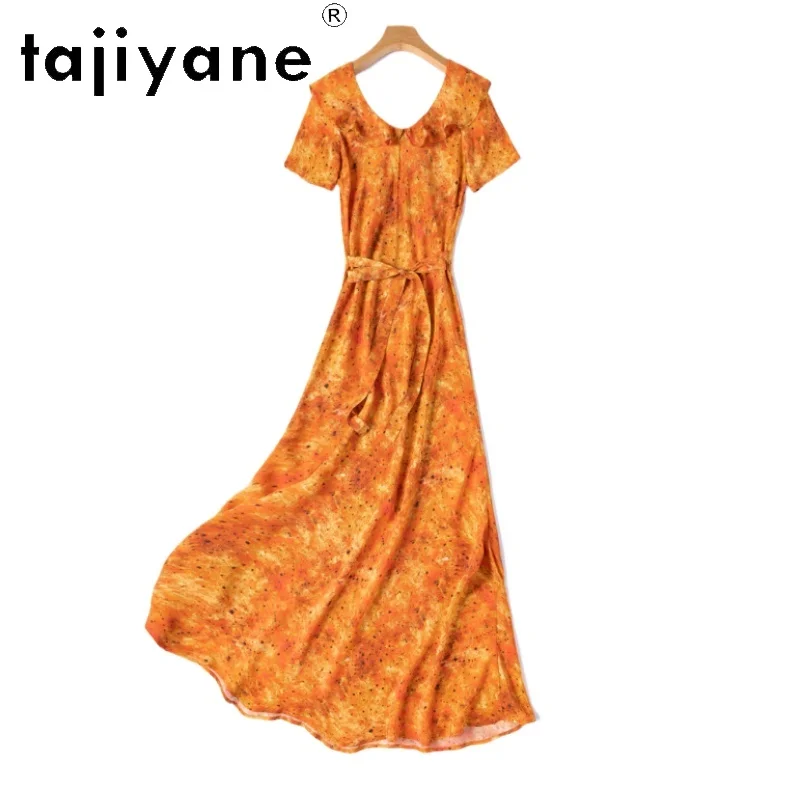 

TAJIYANE 100% Mulberry Silk Long Dress Women Orange Color V-neck Fishtail Dresses Summer Party Dress Woman Clothes 2026 Vestidos