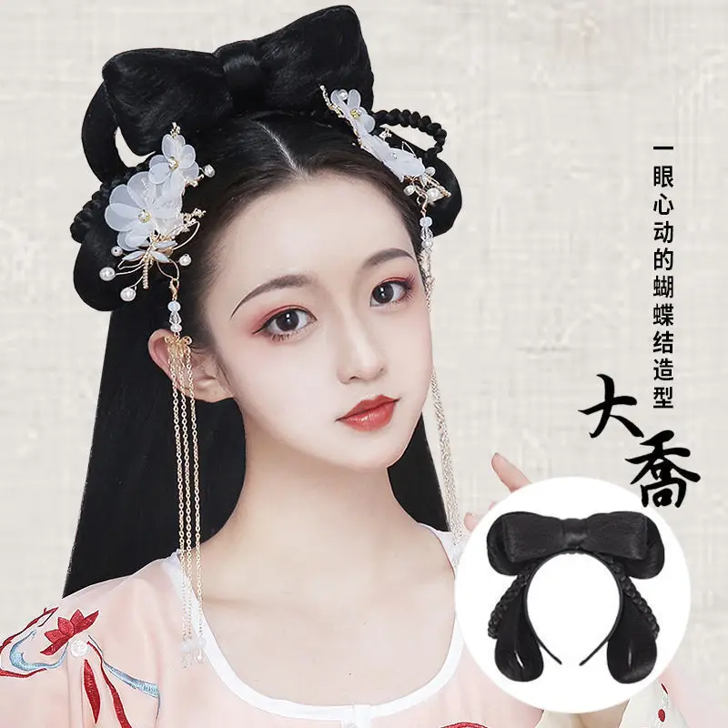 Ming Dynasty Hair Hoop - All-in-One Costume Wig with Built-in Bun for Beginners Historical Chinese hair accessories