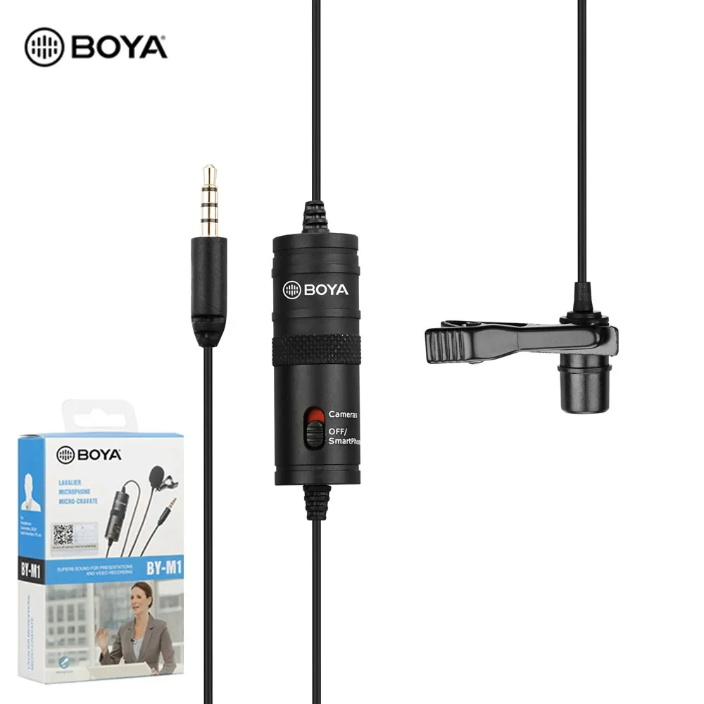 BOYA BY-M1 مكثف Lavalier التلبيب كليب على ميكروفون 3.5 مللي متر TRRS 6 متر هيئة التصنيع العسكري للكمبيوتر آيفون DSLR كاميرا يوتيوب تسجيل الجري