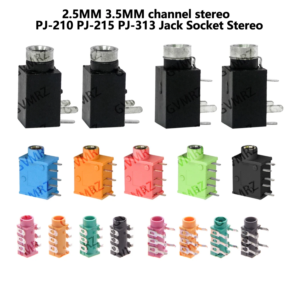 PJ-210 PJ-215 PJ-313 Jack Socket Stereo 2.5MM 3.5MM channel stereo Solder Panel Mount Headphone jack Audio video female dual