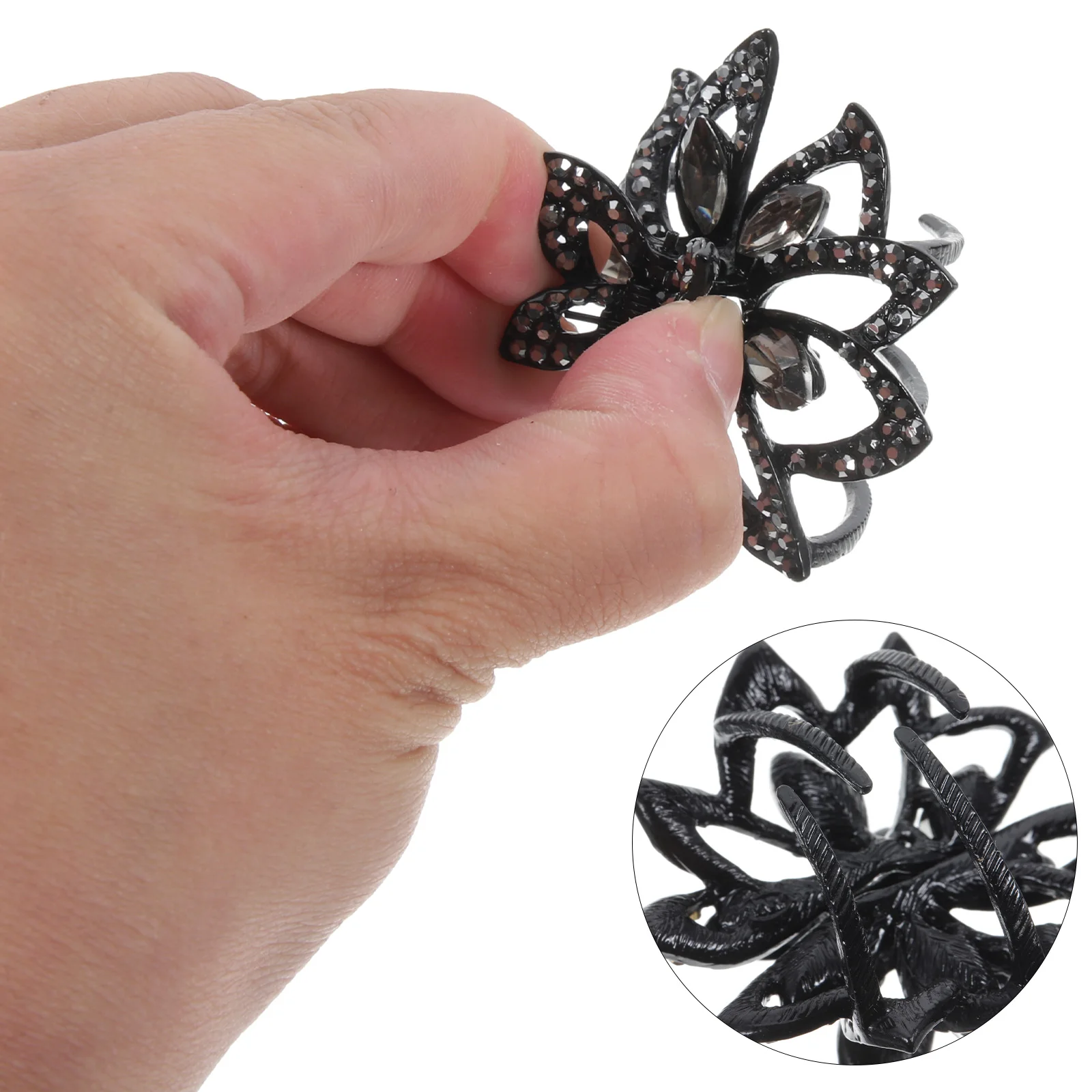 

Black Alloy Rhinestone Flower Claw Clips Disk Card Thick Thin Hair Jaw Clip Accessories For Women Hair Clips