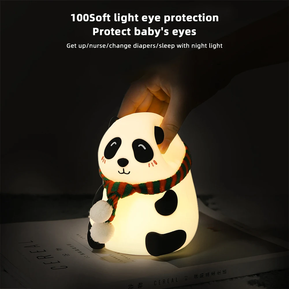 New Silicone Panda Night Light Rechargeable Sleeping Atmosphere Pat Lamp Bedroom Companion Night Light Girls Boys Birthday Gifts