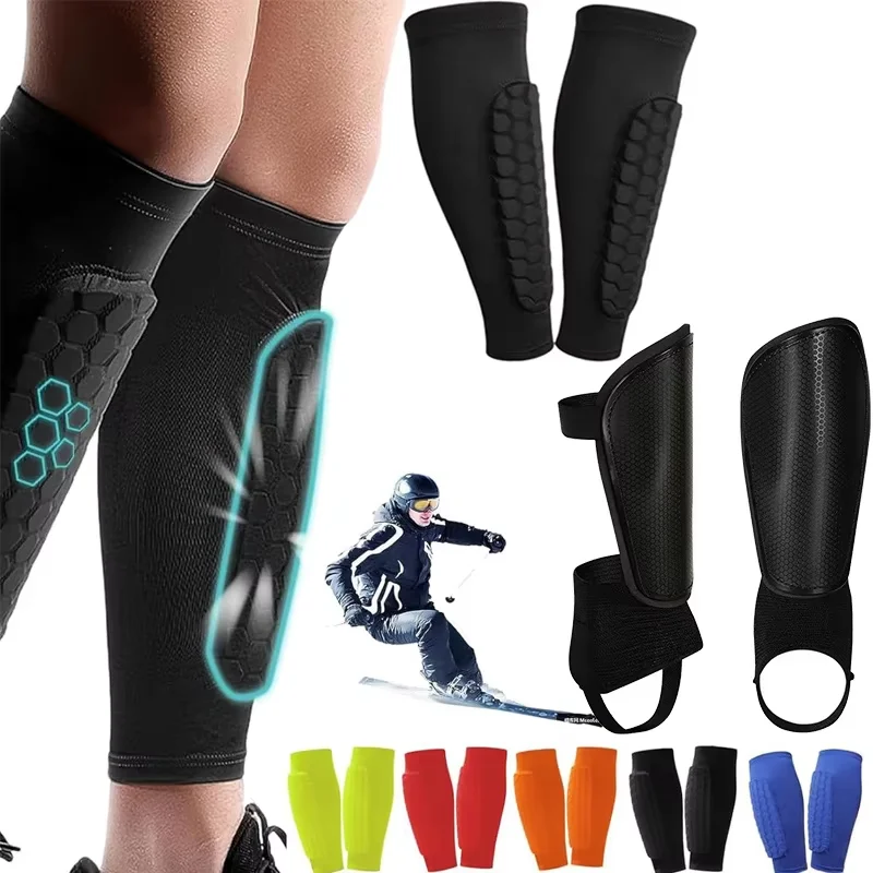 2PCS Shin Guards Football Basketball with Honeycomb Padding Breathable Nylon Anti Impact Sport Leg Protectors for Kids Adults