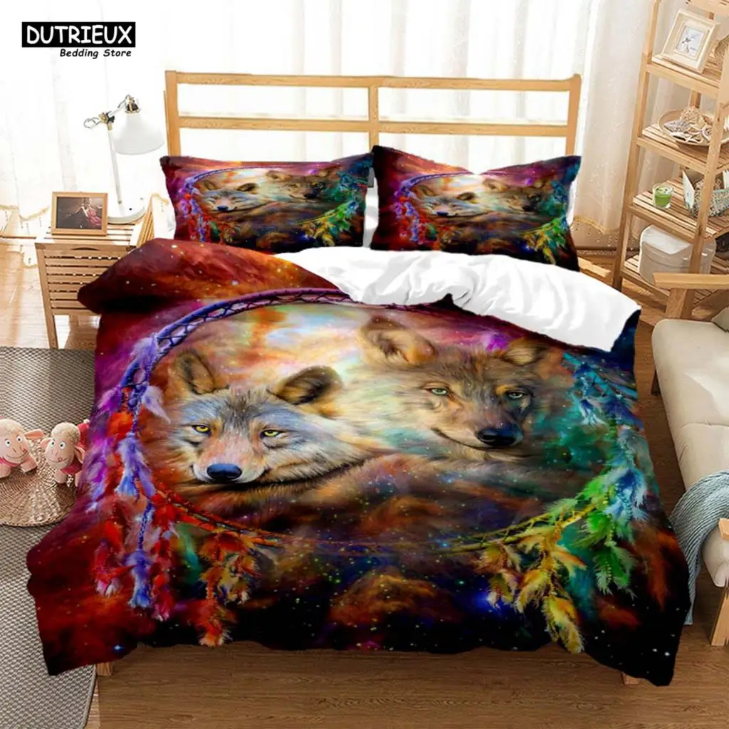 

Forest Animal Wolf Printed Polyester Bedding Set Soft And Comfortable Complete Size Customizable Comforter Bedding Sets