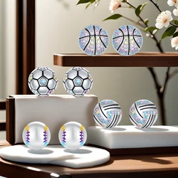 925 Silver Football Basketball Volleyball Earrings For Woman Ear stud Zircon roundness Eardrop Original Earring Fashion Jewelry