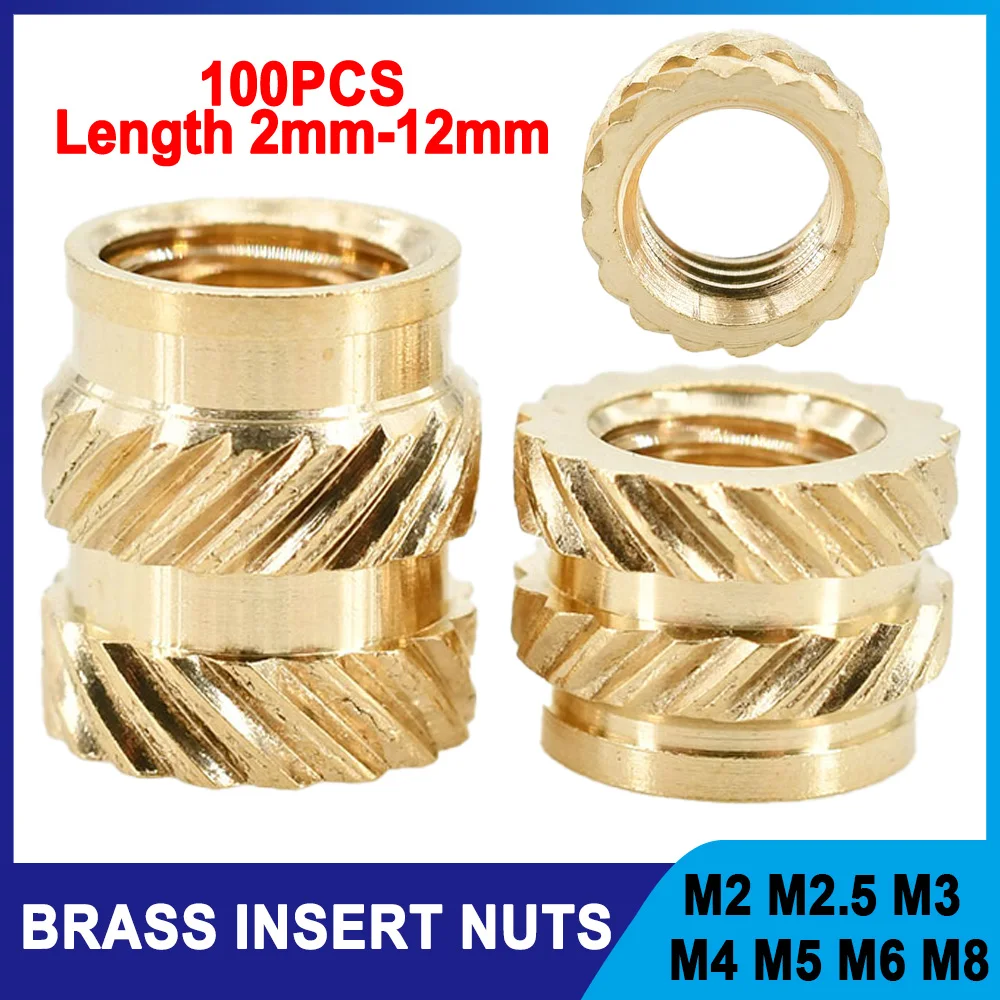 100Pcs M2 M2.5 M3 M4 M5 M6 M8 Heat Brass Insert Nut Double Knurled Hot Melt Inserts PCB 3D Printing Insertion Insertnut Copper