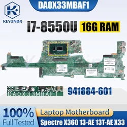 DA0X33MBAF1 For HP Spectre X360 13-AE 13T-AE X33 Notebook Mainboard SR3LC i7-8550U 16G RAM 941884-601 Laptop Motherboard Tested