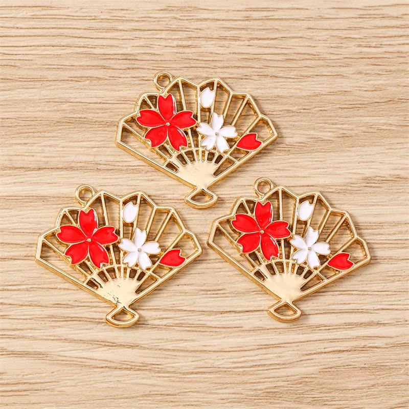 10 Stück 30 x 26 mm niedliche Emaille-Blumen-Fächer-Charms-Verbindungsanhänger für selbstgemachte Halsketten, Ohrringe, Schmuckherstellung, Zubehör – Detail 4