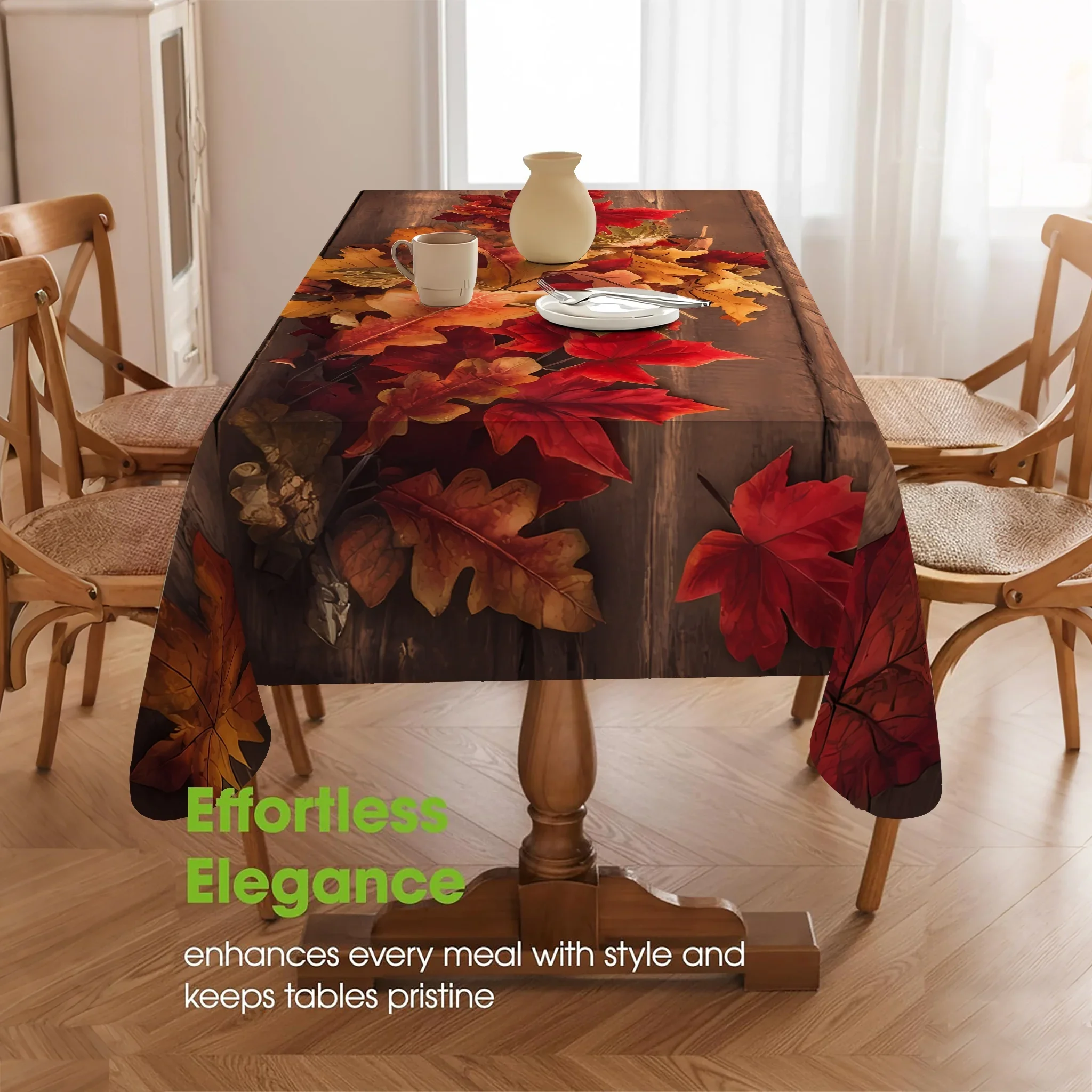 One Thanksgiving wood-grain maple leaf tablecloth. Retro forest style for autumn. Suitable for Thanksgiving dinner.xzj
