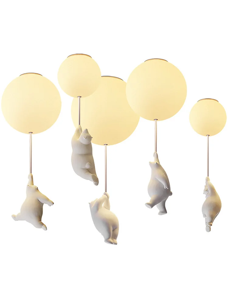 Cartoon Polar Bear LED Ceiling Chandelier Light Creative Lighting Pendant Lamp for Family Theme Hotel Kid Children Bedroom Lamps