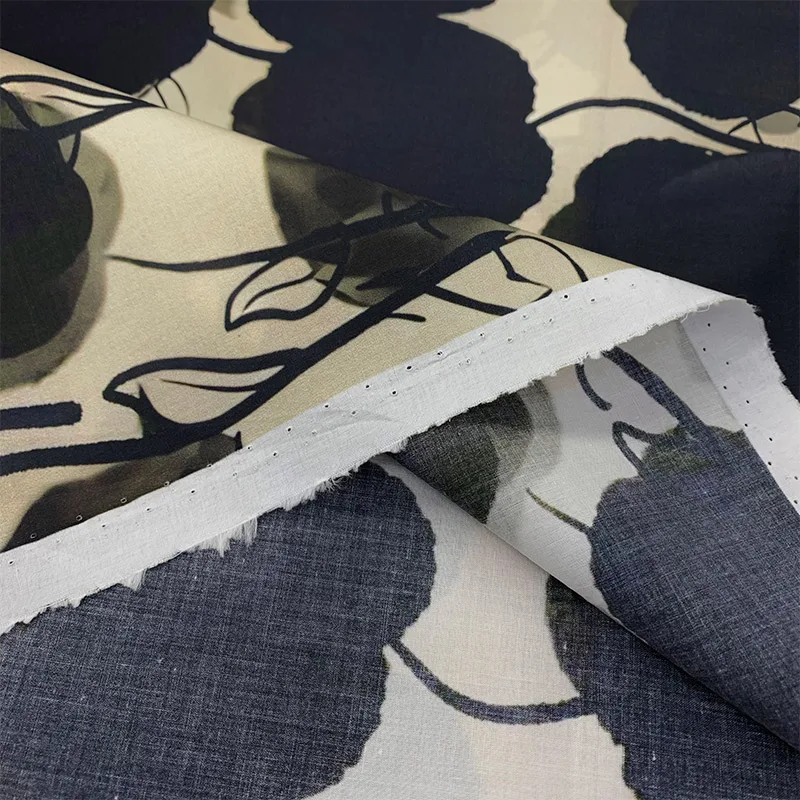 Ink Painting Style Print 100% Cotton Fabric for Summer Designer DIY Clothing Soft Breathable Handmade Dress Material Fabric