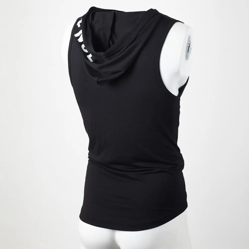 Tank Top for Men Sleeveless Solid Color Sweat Absorption with Hat Quick-drying Polyester Male Sports Vest Fitness Tank Top