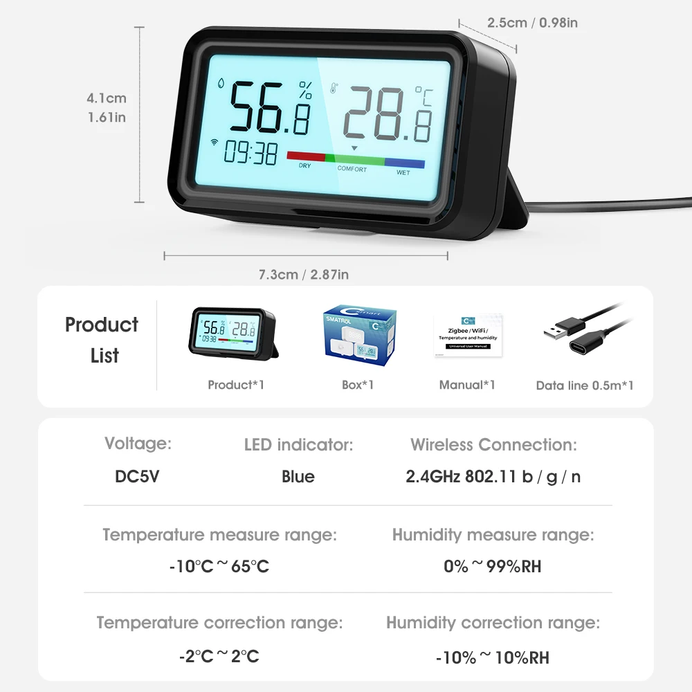 Tuya Smart Home Digital Wireless Wifi Indoor Hygrometer Thermometer Sensor Monitor Backlight Remote App Voice Alexa Google Home