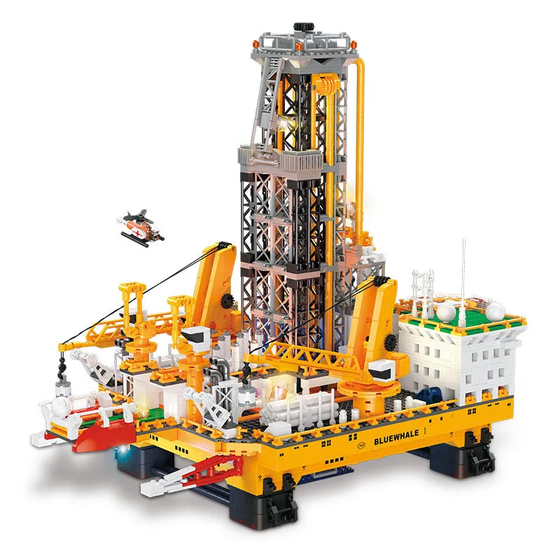 Creative City Architecture offshore Oil Well Moc Building Block With Light Figures Construction Bricks Toy Collection For Gift