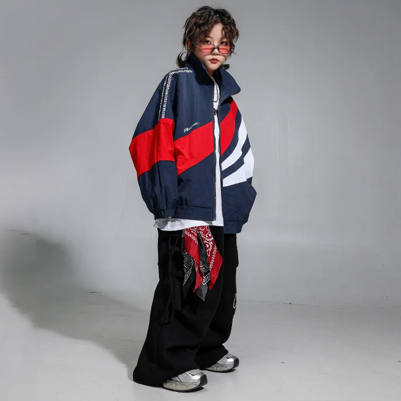 Jungen Hip Hop Kontrast Mantel Mädchen Jazz Jogger Kleidung Sets Street Dance Patchwork Jacke Schwarz Cargo Hosen Streetwear Kostüme