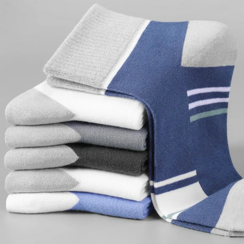 Men\'s Pure Cotton Socks Spring Striped Casual Socks Men\'s Anti-odor Antibacterial Business Socks High Quality Sports Long Socks