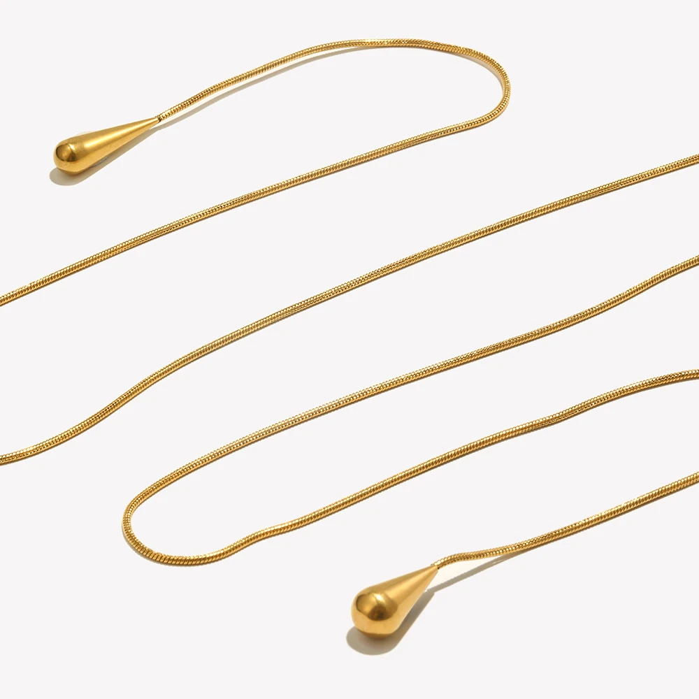 قطرة الماء ثعبان سلاسل قلادة للنساء ، فضي اللون ، الفولاذ المقاوم للصدأ الملحقات ، 18K مطلية بالذهب ، سلسلة الرقبة ، تشويه الحرة ، اثنين