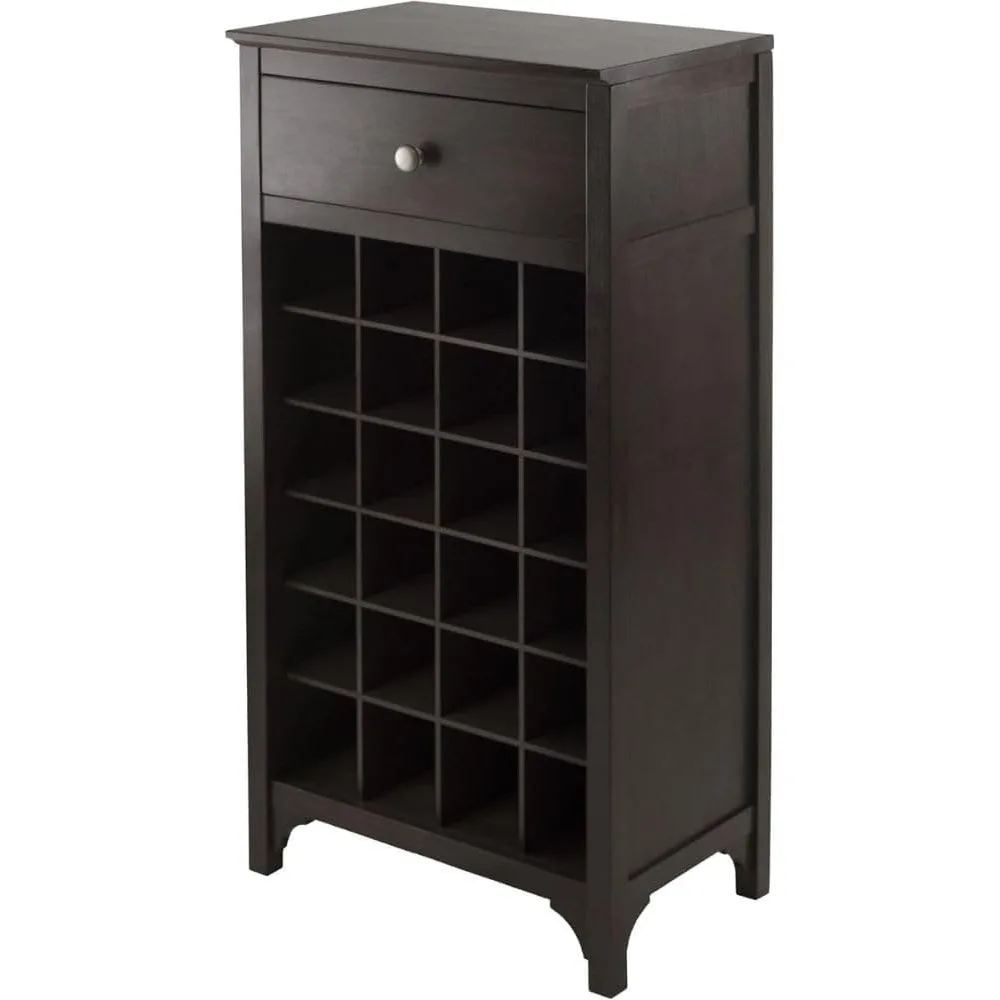 Ancona Modular Wine Cabinet Dark Espresso Finish 24 Bottle Storage Capacity with Drawer Crafted from Composite Wood Rich Espress
