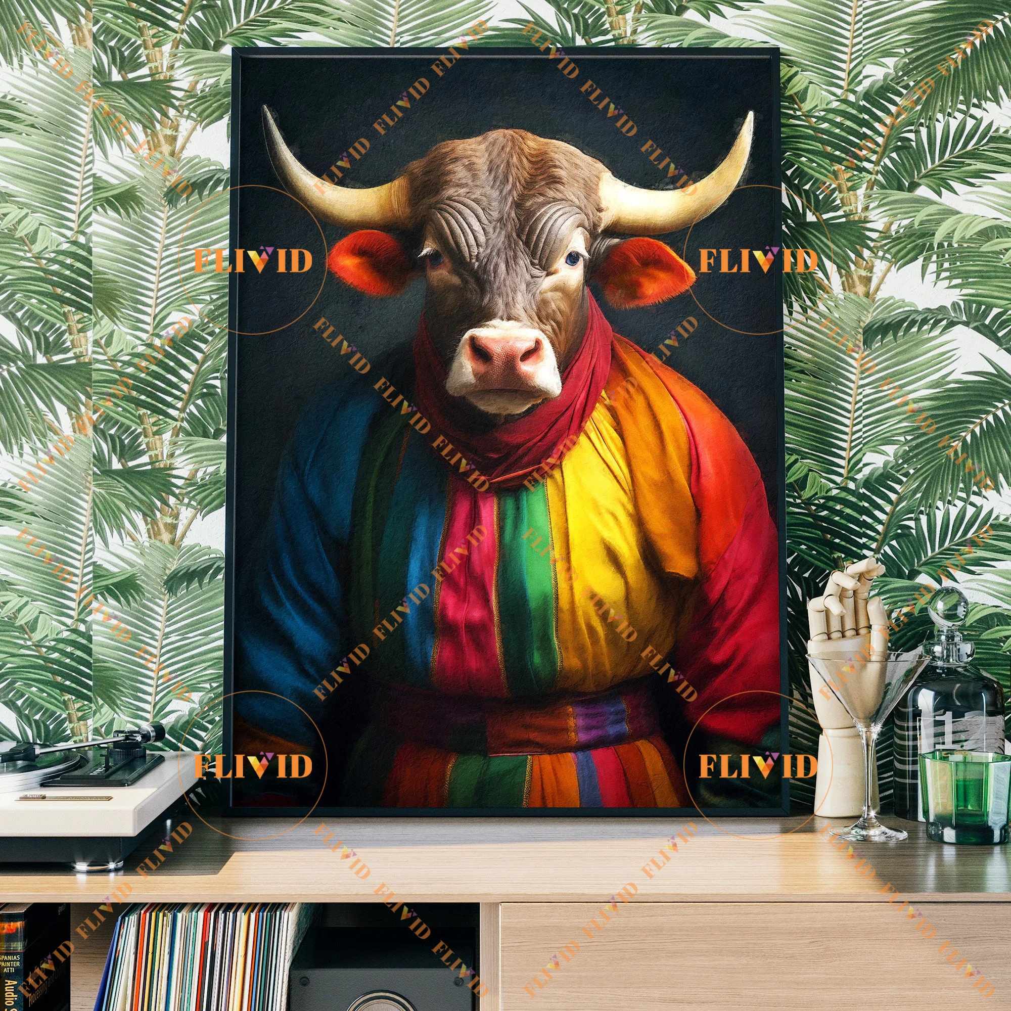 Rainbow Animal Head Human Body Wall Pictures Renaissance Animal Poster Wall Art Canvas Painting and print Unframed