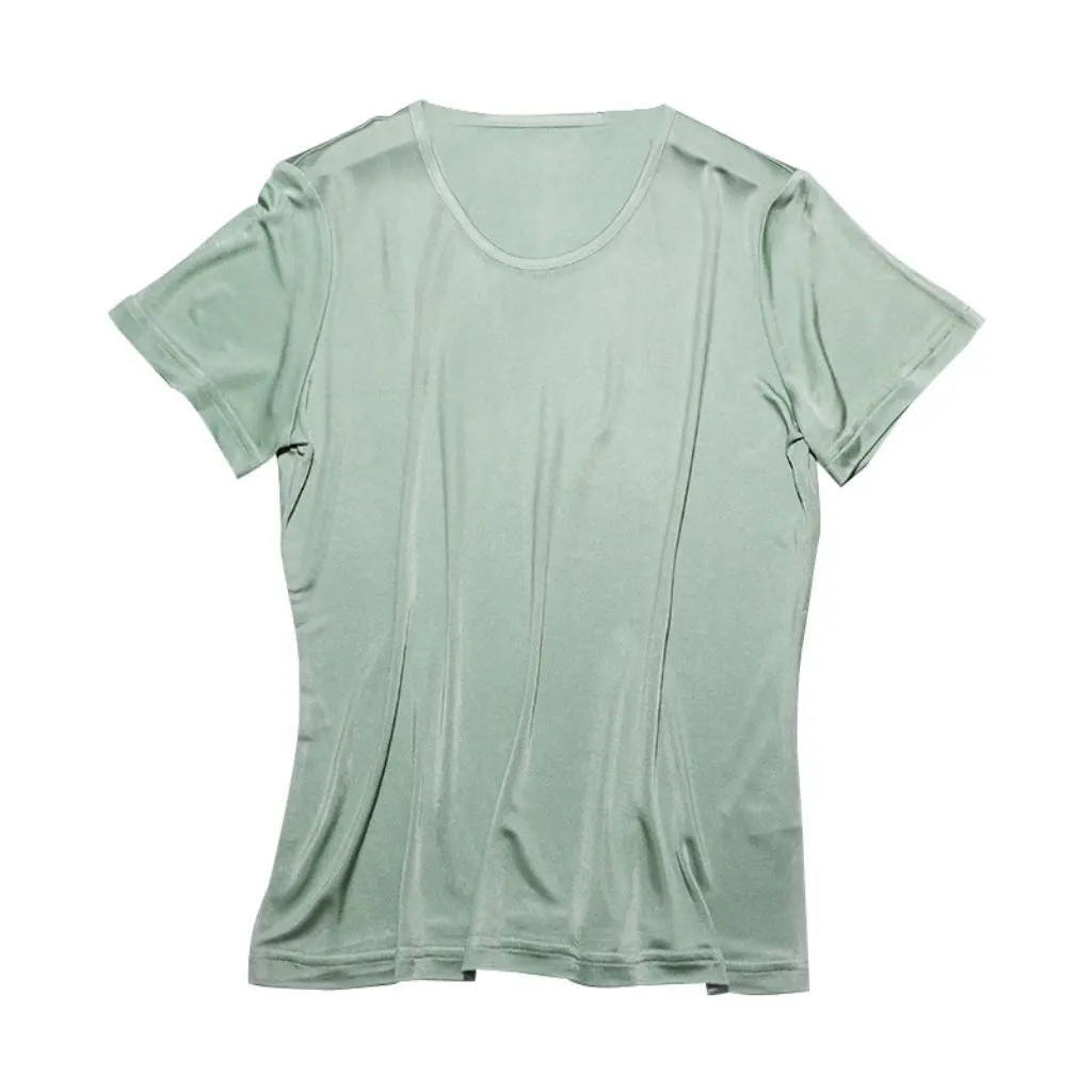 

Women's Basic Versatile Double-Sided Knitted Silk T-Shirt Elastic Short-Sleeved Silk round Neck Slimming Look Top