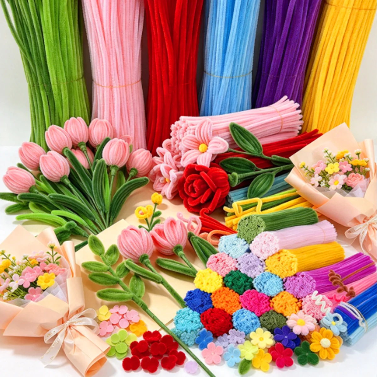 203/325/358/449pcs Assorted Random Color Bendable Chenille Stems 11.8 Inch Fuzzy Pipe Cleaners for DIY Crafts Art Projects ZSY