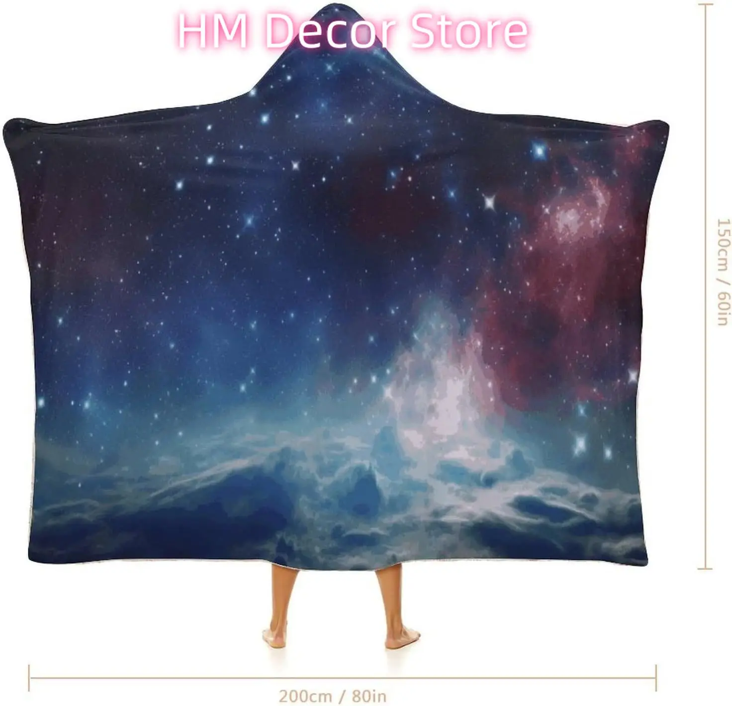 Night Outer Space Wearable Hooded Blanket, Ultra Soft Arctic Velvet Cape Cloak Unisex - Cozy Wearable Blanket