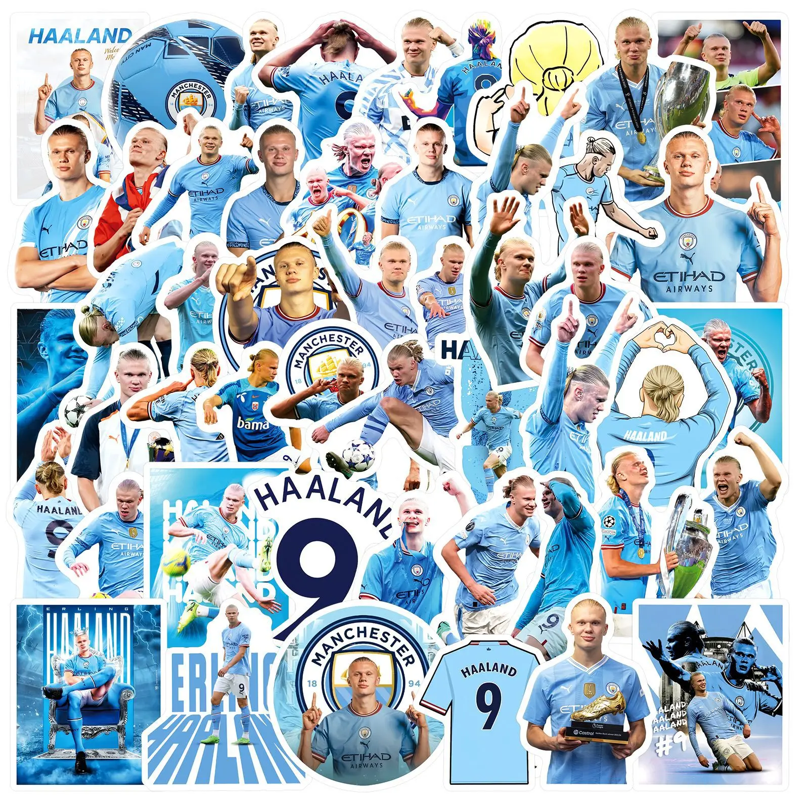 50Pcs Waterproof Decorative Sports Stickers Haaland Football Player Diy Mobile Phone Computer Decoration Stationery Stickers