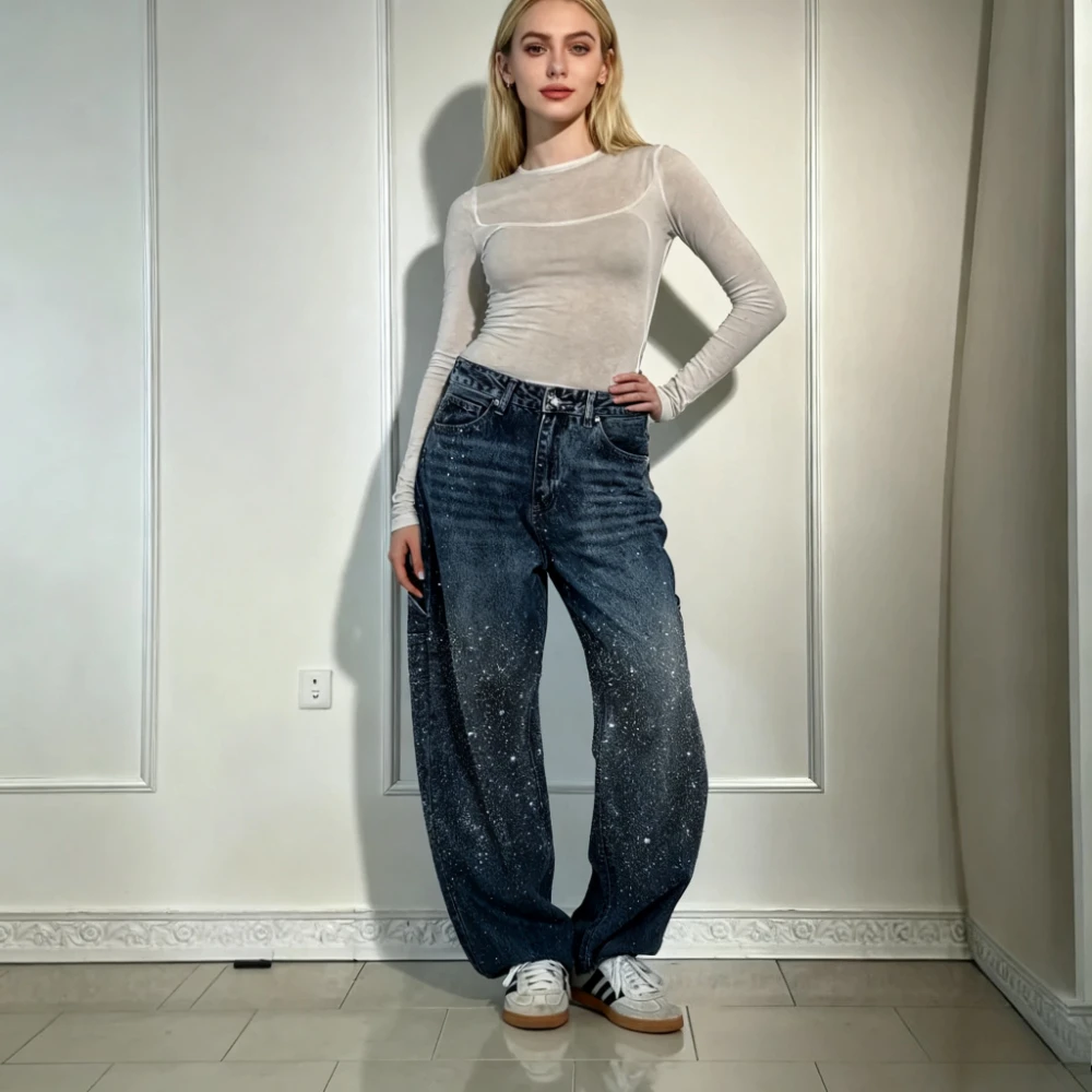 

Женские джинсы Джинсовые брюки Широкие длинные брюки Горячие прямые брюки с высокой талией Y2k Уличная одежда Повседневные брюки в стиле панк Свободные 2025