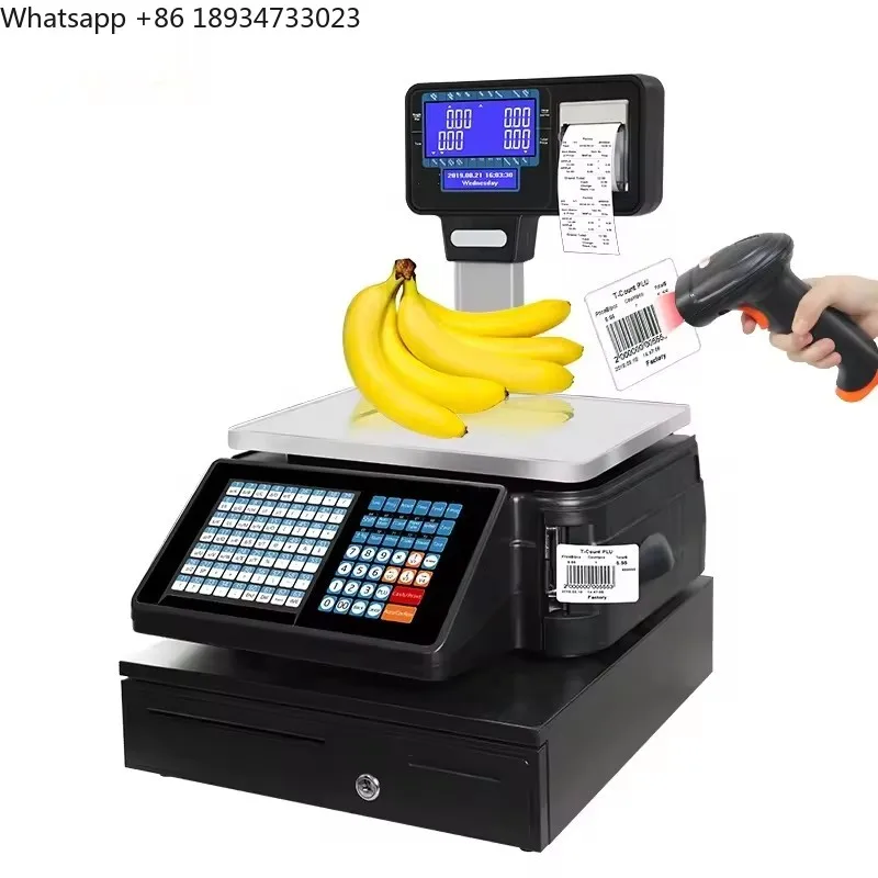 Veidt Weighing Cash Register Scale Electronic Barcode Label Printing Scales Weighing Scale15.6 Inch Dual Touch Screen POS Scale