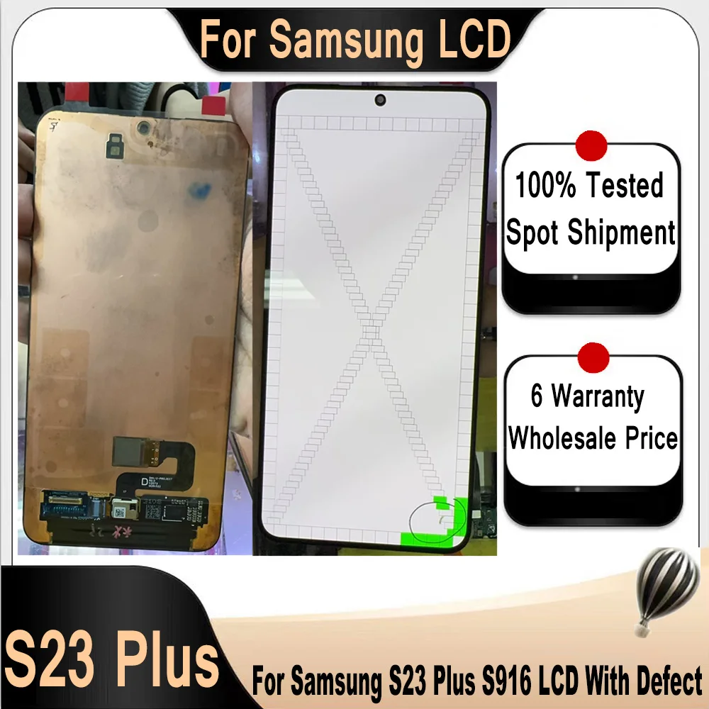 AMOLED S23+ Screen With Defect For Samsung S23 Plus S916 S916B S916U LCD Display touch screen assembly