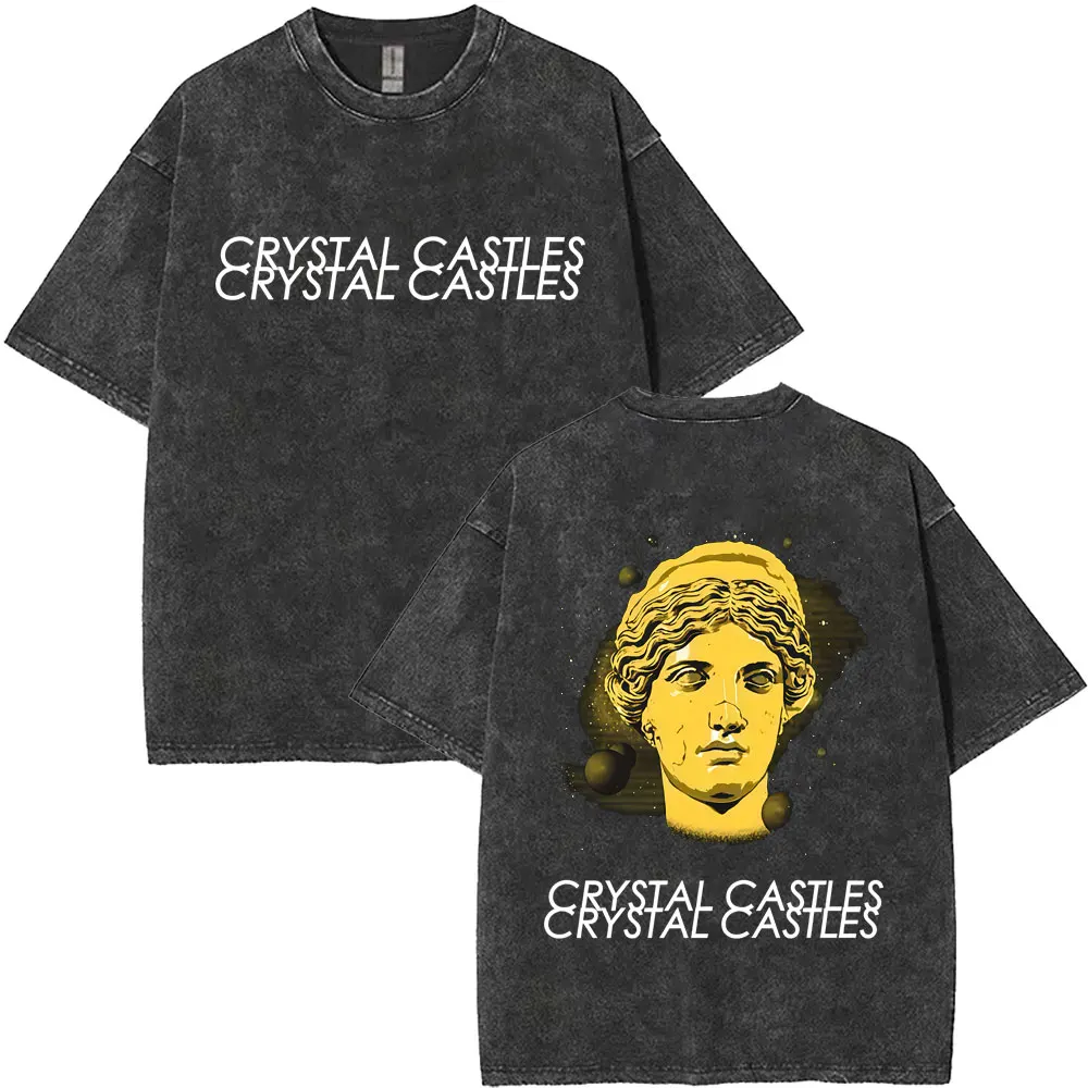 Limited Crystal Castles Washed VintageWashed T-shirt Men Women Retro Gothic Punk Style T Shirts Men's Hip Hop Oversized T-shirts