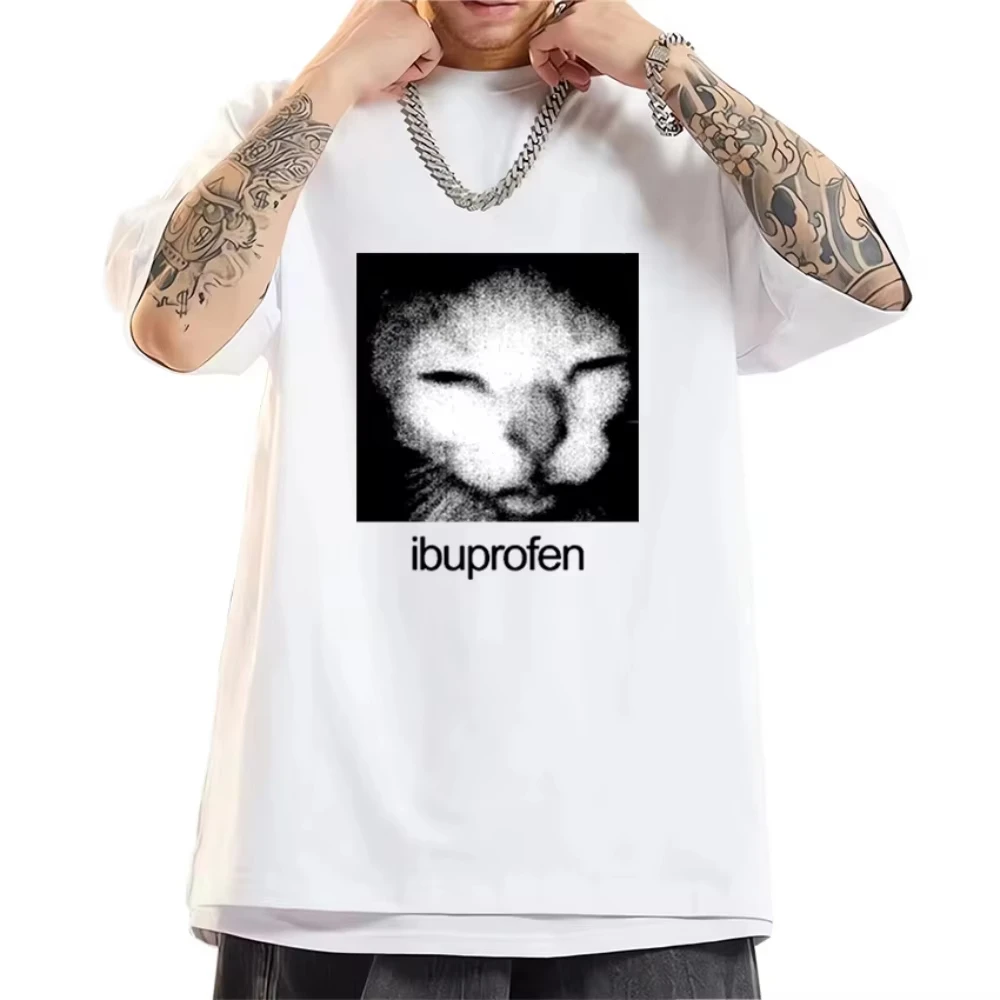 Sommer Lustige Ibuprofen Katze Meme Grafik Druck T Shirts Männer Frauen Harajuku Vintage Weiß Kurzarm T-shirt Unisex Baumwolle Tops