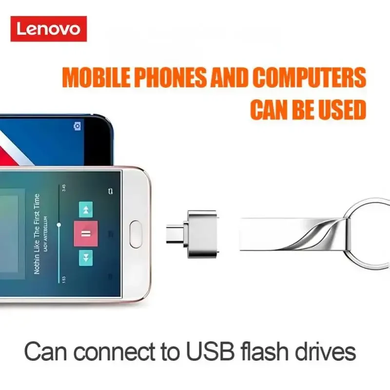 Lenovo-Unidade Flash USB Portátil Impermeável, Flash Drive Metal, Tipo C, Pendrive de Alta Velocidade, Novo, 2TB, 1TB, USB 3.0