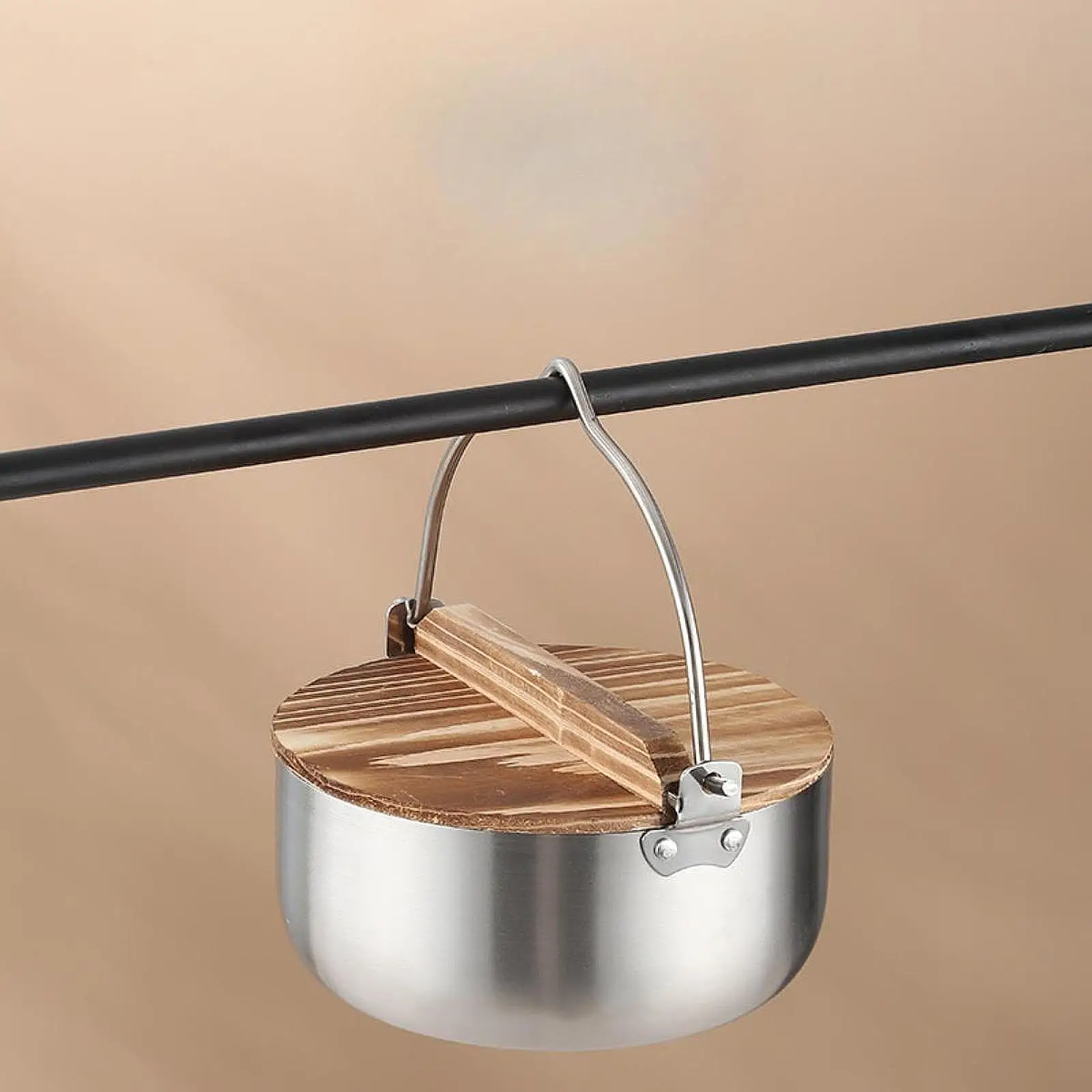 

Camping Pot Hanging Pot Campfire Cooking Lightweight Compact Outdoor Pot with Wood Lid for Picnic Campsite Fishing Hiking BBQ