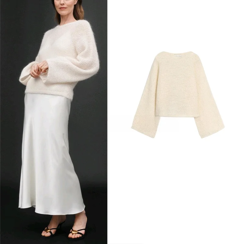 

Fall New Women's Commuter Casual Soft round Ne Long Sve Loose Lazy Knitted Sweater Polyester Fiber Long Sve round Ne