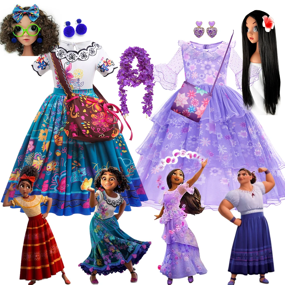 

Disney Princess Costume for Kids Girl Encanto Mirabel Isabella Dress Halloween Princess Cosplay Luisa Dolores Vestidos 2-10Y