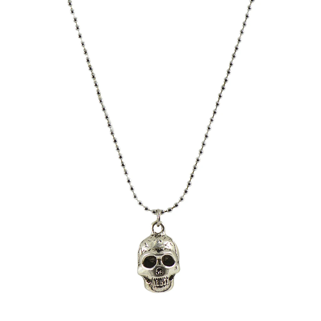 One  set 3D motor Punk Halloween Rock and Roll Skeleton Hollow Skull Head Pendant Ball Chian Necklace