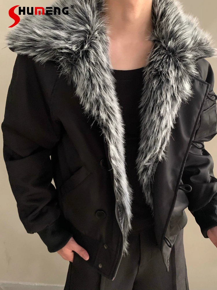 سترات شتوية للرجال موديل 2025 بياقة من الفرو الصناعي سترات رجالية سميكة ودافئة وأكمام طويلة معاطف خارجية مريحة وفضفاضة راقية #1