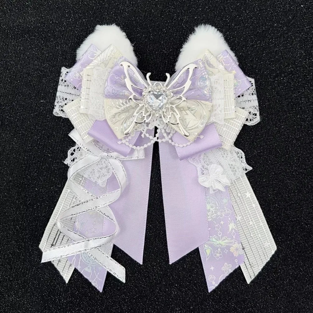 New Decorative Bow Pin Lace Bow Brooch Lace Detail Polyester Bow Accessory Handmade Colorful Ita Bag Decoration Gifts