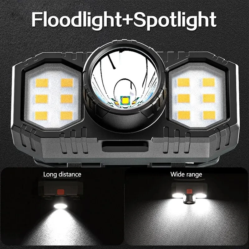 Lampu Depan COB LED Mini Portabel USB Isi Ulang Tahan Air Lampu Kerja Memancing Luar Ruangan Senter Terpasang Di Kepala Tembakan Jauh