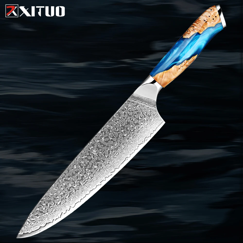 Damascus Chef Knife 8 Inch Forged 67-Layers High Carbon Damascus Steel Knife Ultra-Sharp Pro Kitchen Knives Ergonomic Handle