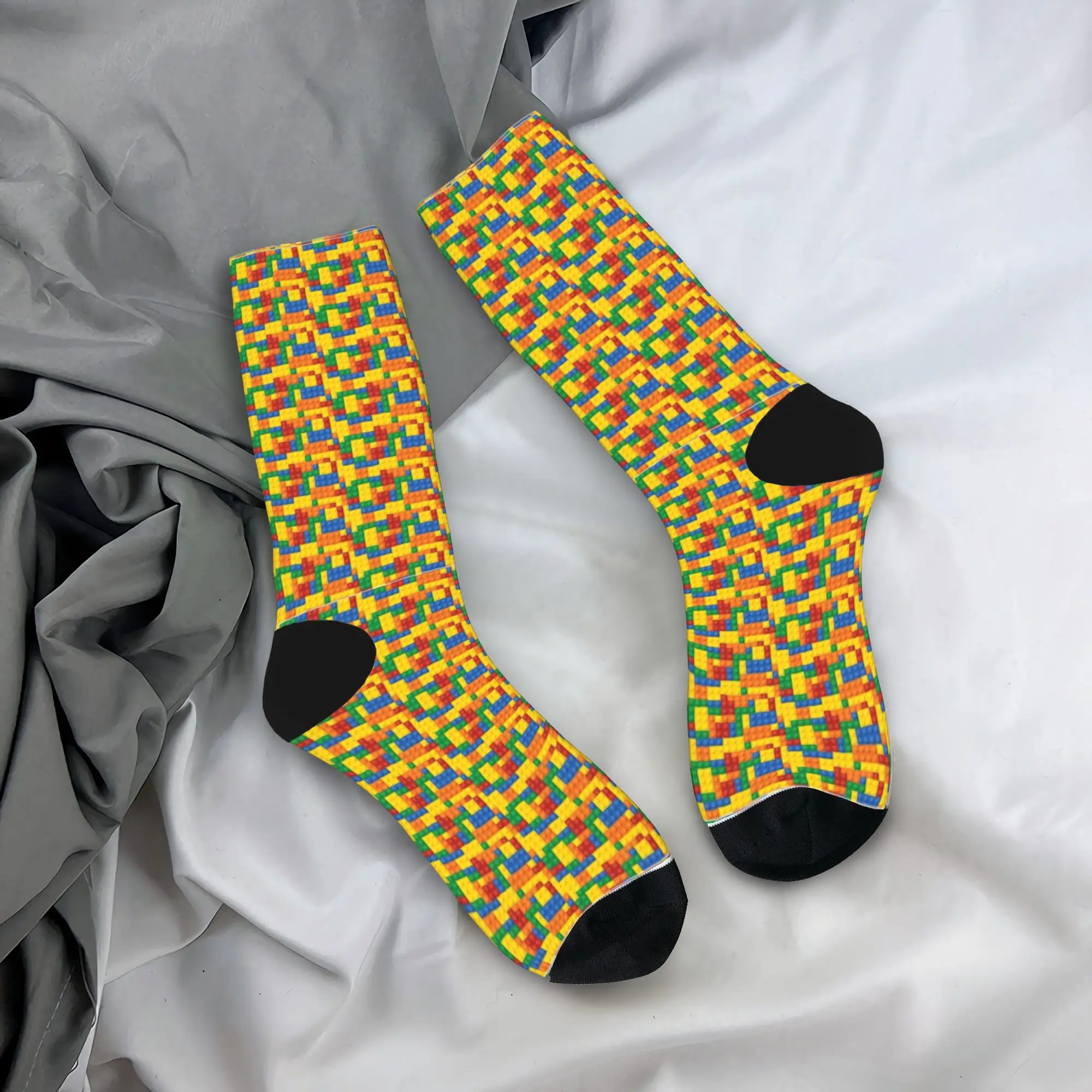 Color Building Blocks Print Socks  Casual Stockings Couple Breathable Climbing Socks Autumn Design Non-Slip Socks