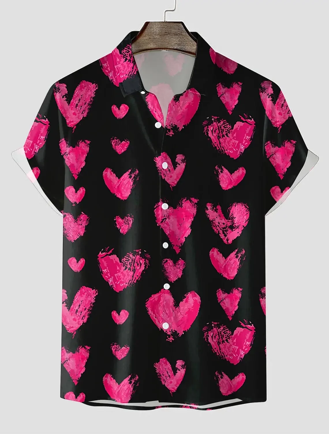 

3D Printed Heart-shaped Casual Men's Shirt for Leisure Vacation Summer Couple Shirt for Seaside Travel Comfortable in Summer