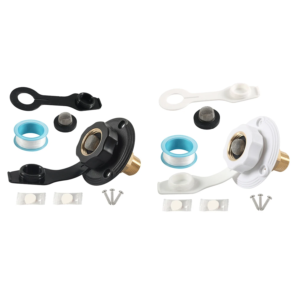 Connector White RV City Water Inlet 12 NPT External Thread Brass And ABS Construction Camping Water Hookup For Trailers