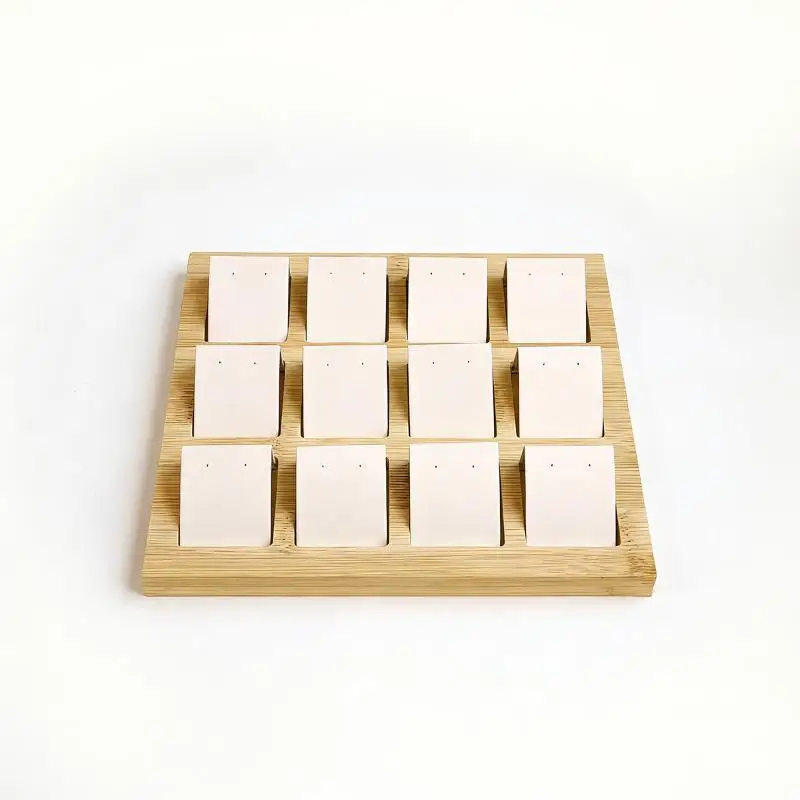 Bambus-Holz-Ohrringständer, DIY-Schmuckaufbewahrungsschale aus Samt und PU-Leder für Schaufenster und Thekenpräsentationen – Detail 8